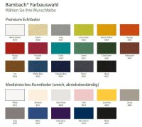 Bambach Sattelsitz in der Größe M Standard mit Standard-Rollen für weiche Böden Bezug Farbe heron mit Armlehne lang